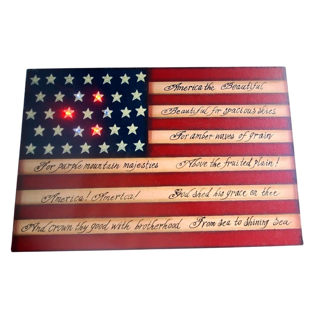 American Flag Canvas Wall Art America the Beautiful LED Light Up Patriotic 16x10
